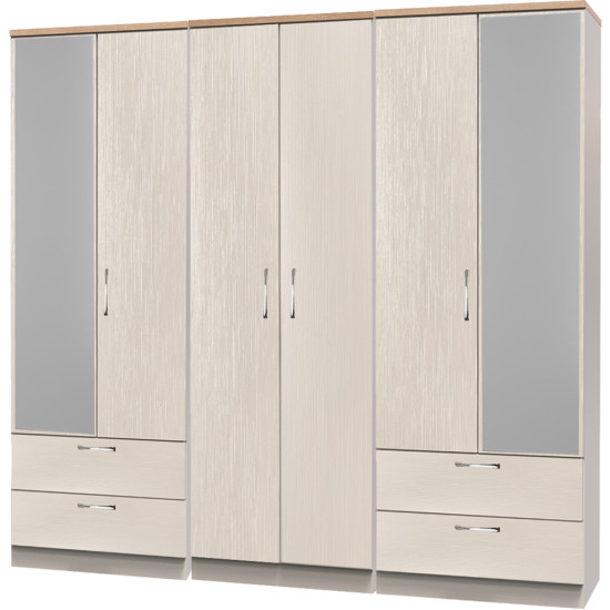 Siena 6 Door 4 Drawer Mirrored Wardrobe