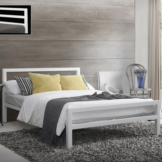 City Block White Metal Bedframe