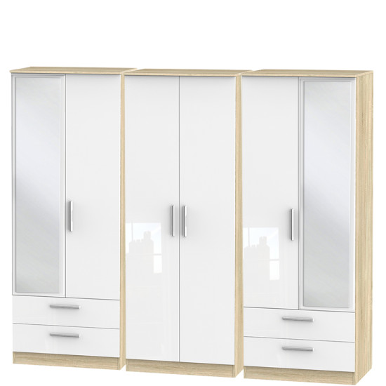Mono 6 Door 4 Drawer Mirrored Wardrobe