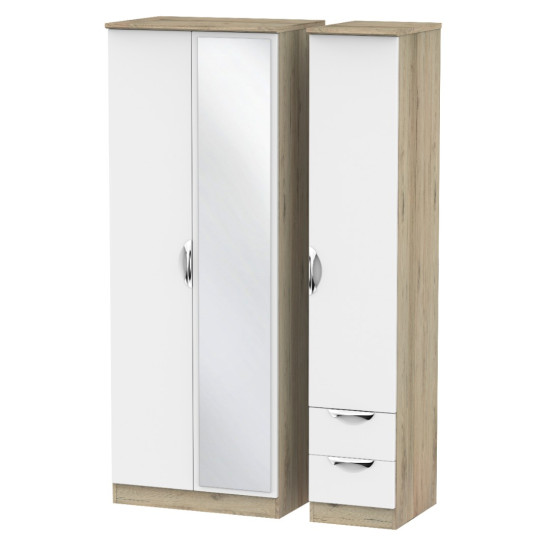 Canterbury Tall 3 Door 2 Small Drawer Mirror Wardrobe