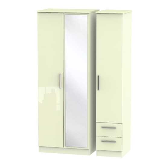 Michigan Tall 3 Door 2 Small Drawer Mirror Wardrobe