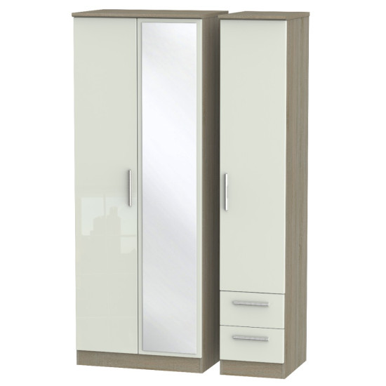 Michigan Tall 3 Door 2 Small Drawer Mirror Wardrobe