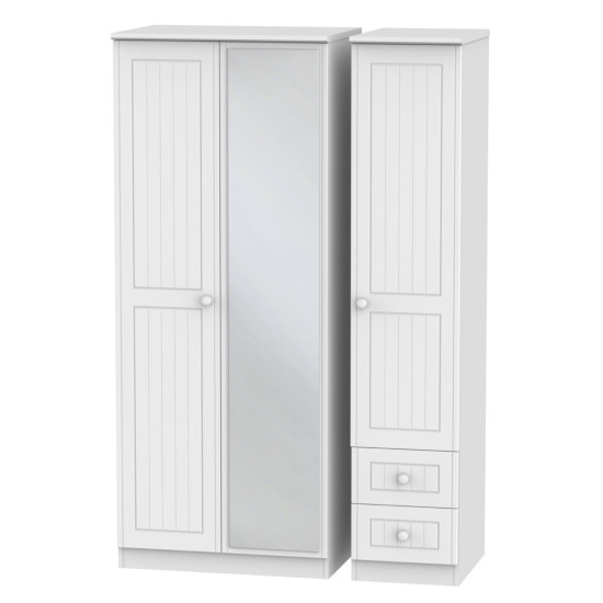 Cottage 3 Door 2 Small Drawers Mirrored Wardrobe