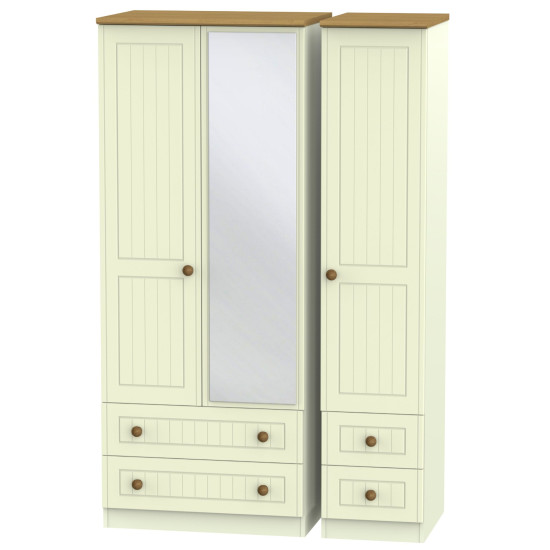 Cottage Tall 3 Door 4 Drawer Mirrored Wardrobe